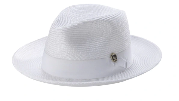 Witte Gevlochten Breedgerande Fedora Hoed met Stijlvolle Grosgrain Lint – Zomer Vibes!